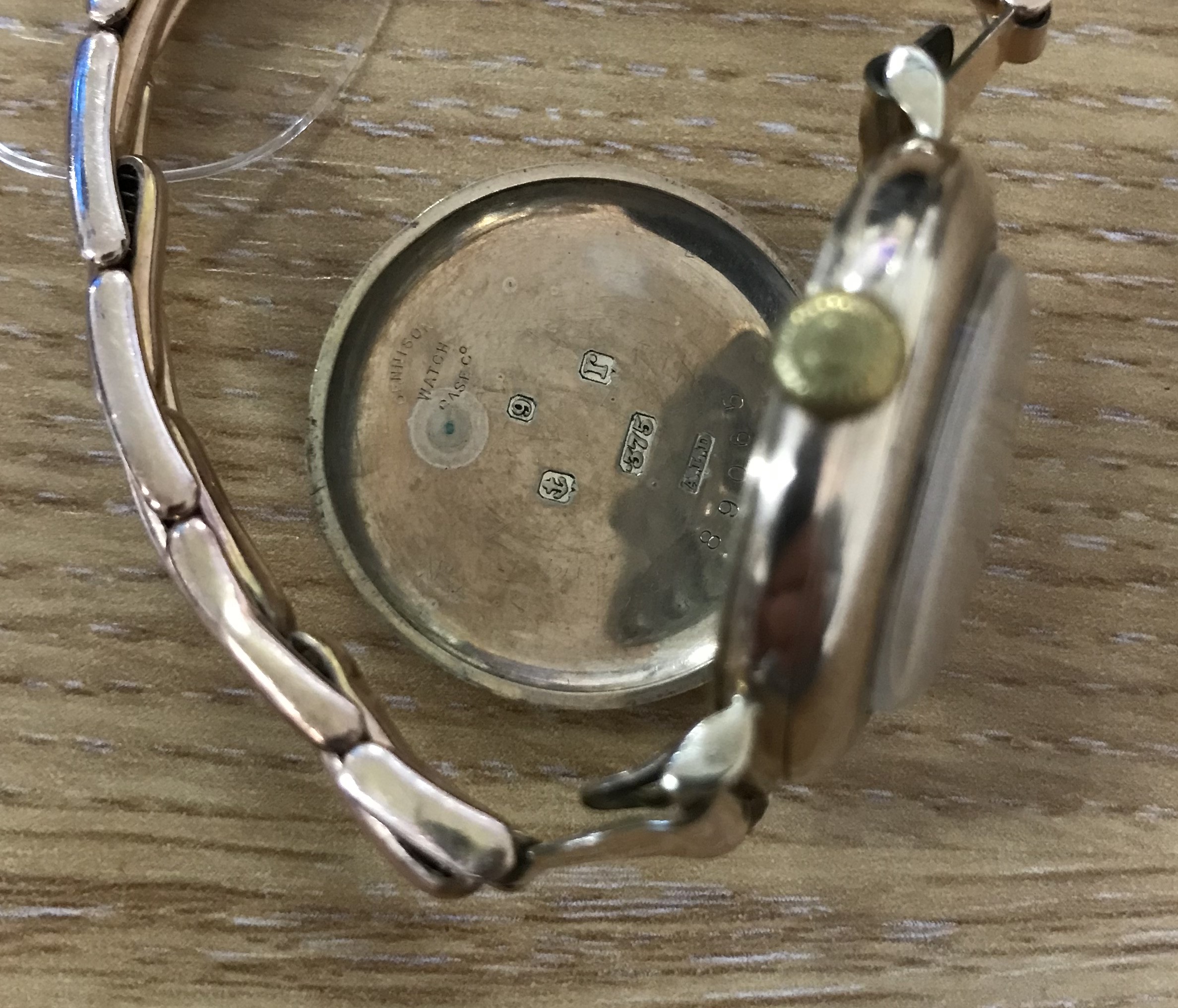 Rolex 9ct lady's wristwatch, Birmingham 1916, circular two-tone dial with Roman numerals, red twelve - Bild 4 aus 4