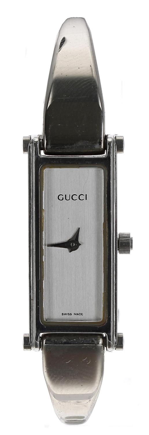 Gucci stainless steel lady's bangle wristwatch, reference no.1500L, silvered dial, quartz, 12mm