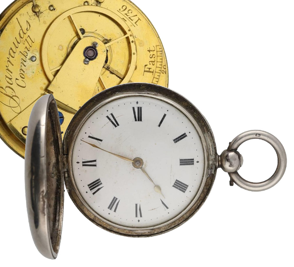 Barrauds, London - George IV silver verge hunter pocket watch, London 1824, the fusee movement