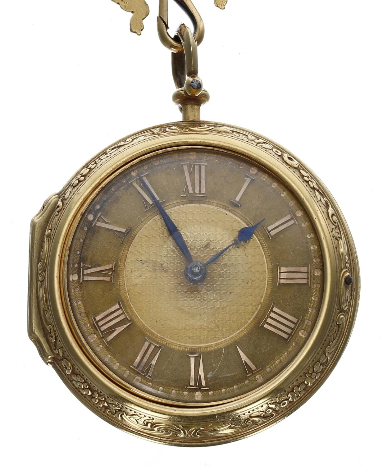 Thomas Eastland, London - Fine English mid-18th century gold verge repoussé pair cased pocket watch, - Image 3 of 9