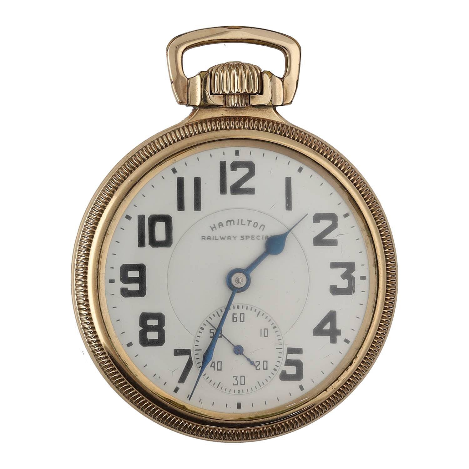 Hamilton 'Railway Special' gold plated lever set pocket watch, circa 1948, serial no. C324740, - Bild 2 aus 4