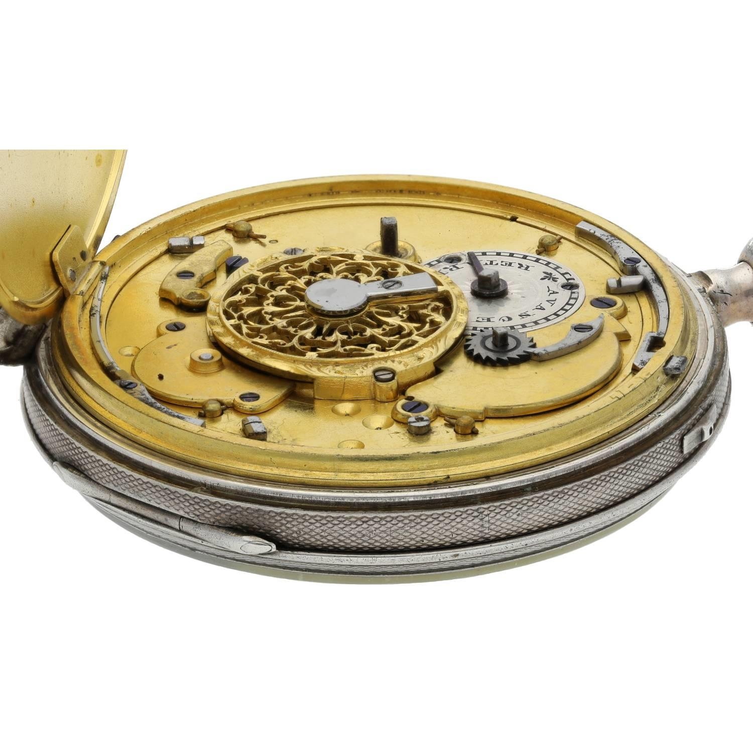 French early 19th century quarter repeating white metal pocket watch, gilt frosted fusee movement - Image 2 of 4