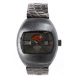Sicura Digital 'Jump Hour' nickel and stainless steel gentleman's wristwatch, rectangular silvered