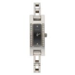 Gucci rectangular stainless steel lady's wristwatch, reference no. 3900L, rectangular black dial