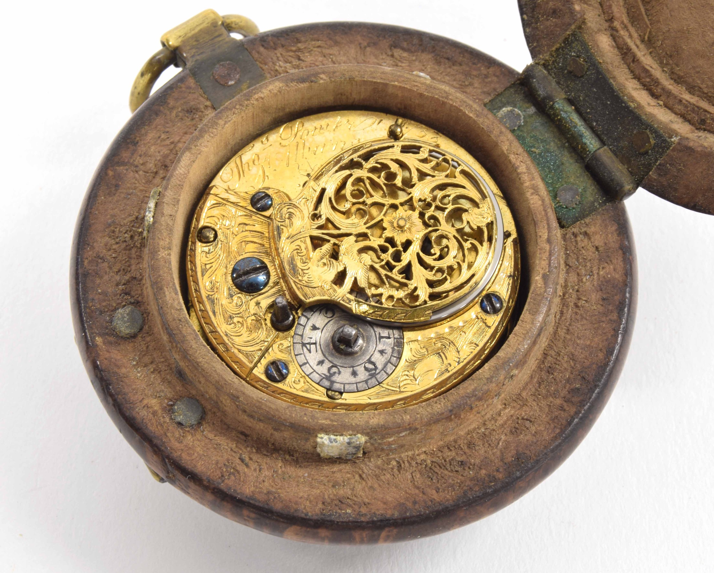 Thos. Power, St Alban - unusual English 18th century verge burr wood cased pocket watch, the fusee - Image 3 of 5