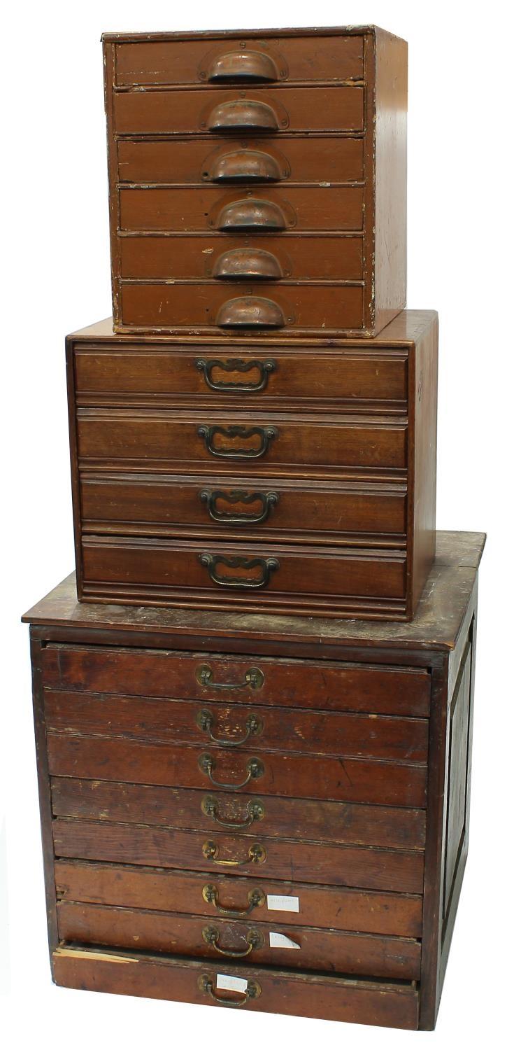 Three wooden storage chests, 18.5'' x 18.75'', 12'' x 15'', 12.5'' x 11.5'' (3)
