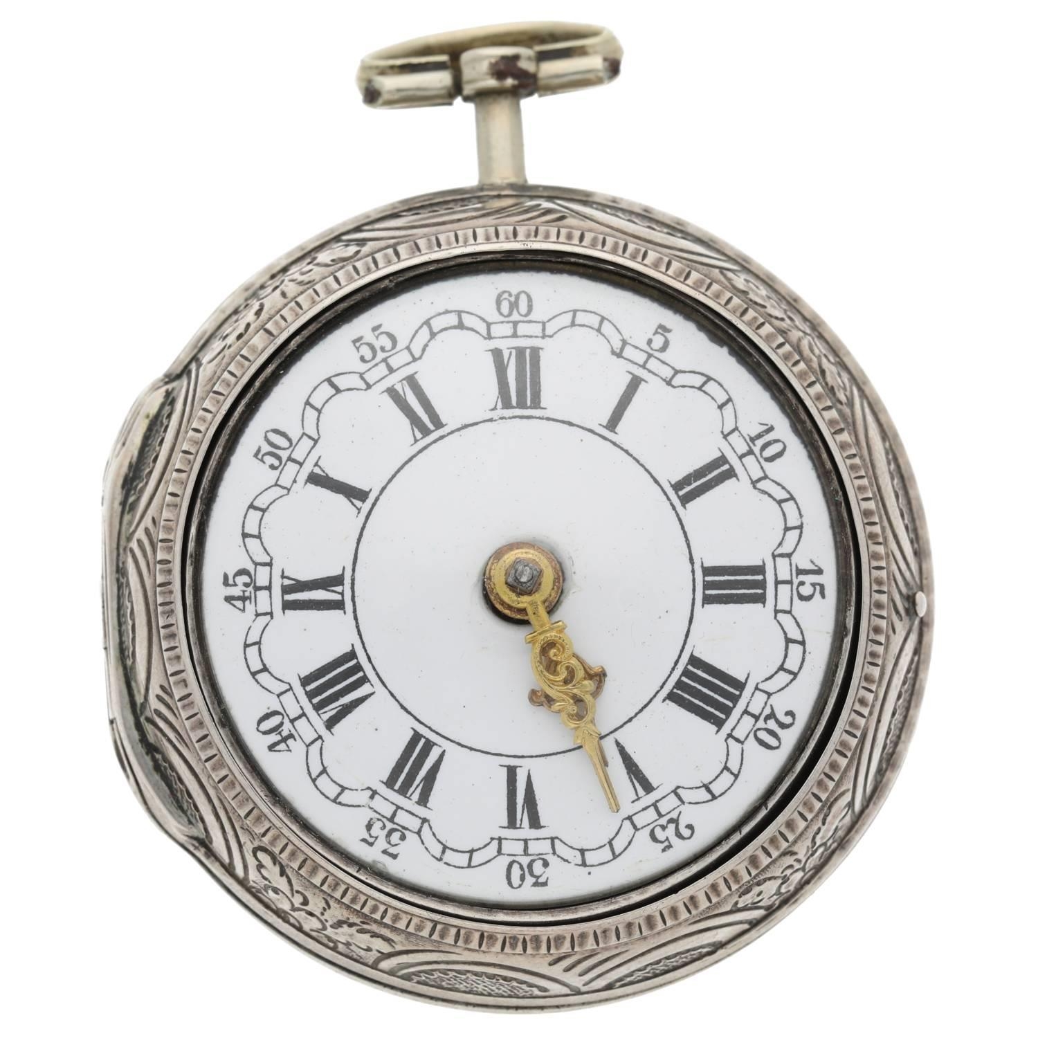 Samson, London - George III English silver repoussé pair cased verge pocket watch, London 1785, - Image 2 of 10