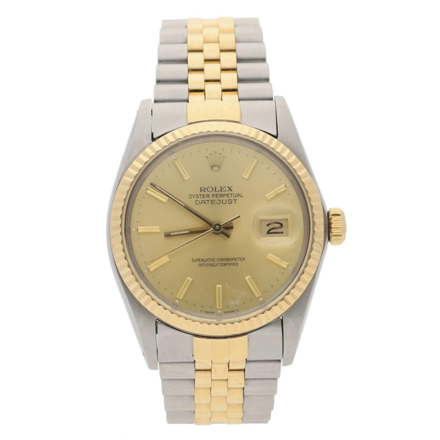 Rolex Oyster Perpetual Datejust gold and stainless steel gentleman's wristwatch, reference no.