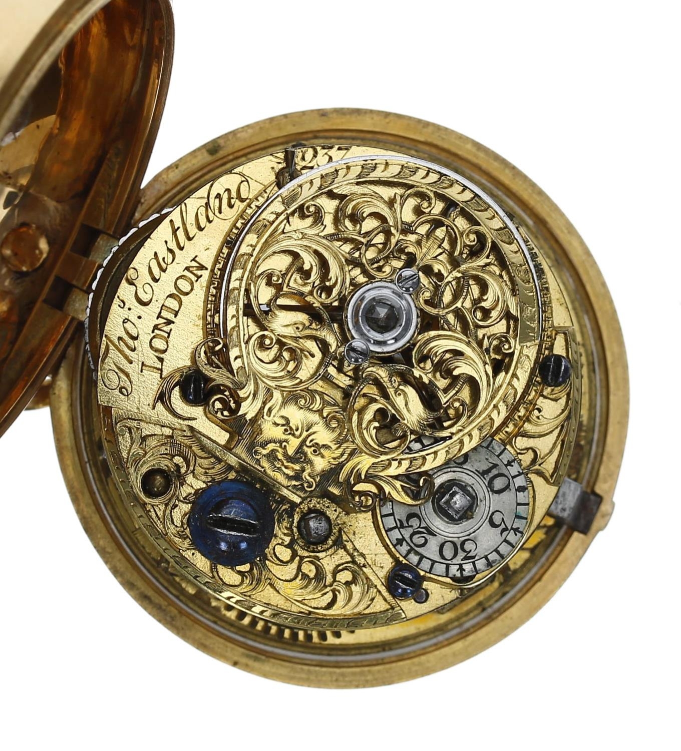 Thomas Eastland, London - Fine English mid-18th century gold verge repoussé pair cased pocket watch, - Image 6 of 9