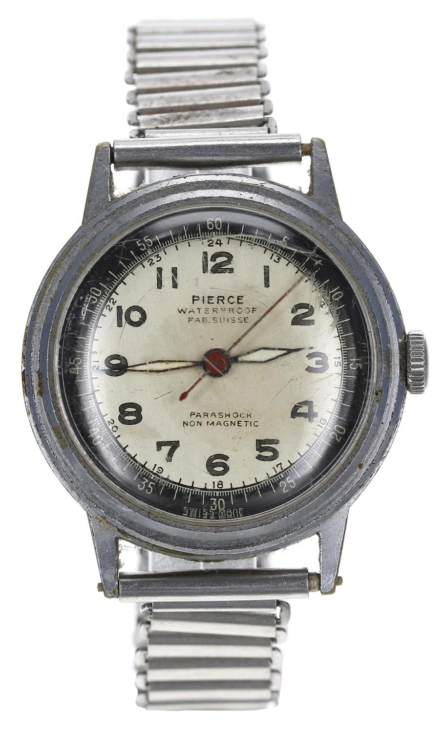 Pierce Waterproof Parashock Non Magnetic nickel and stainless steel mid-size gentleman's wristwatch,