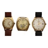 Three automatic gold plated and stainless steel gentleman's wristwatches to include Caravelle, Towa,