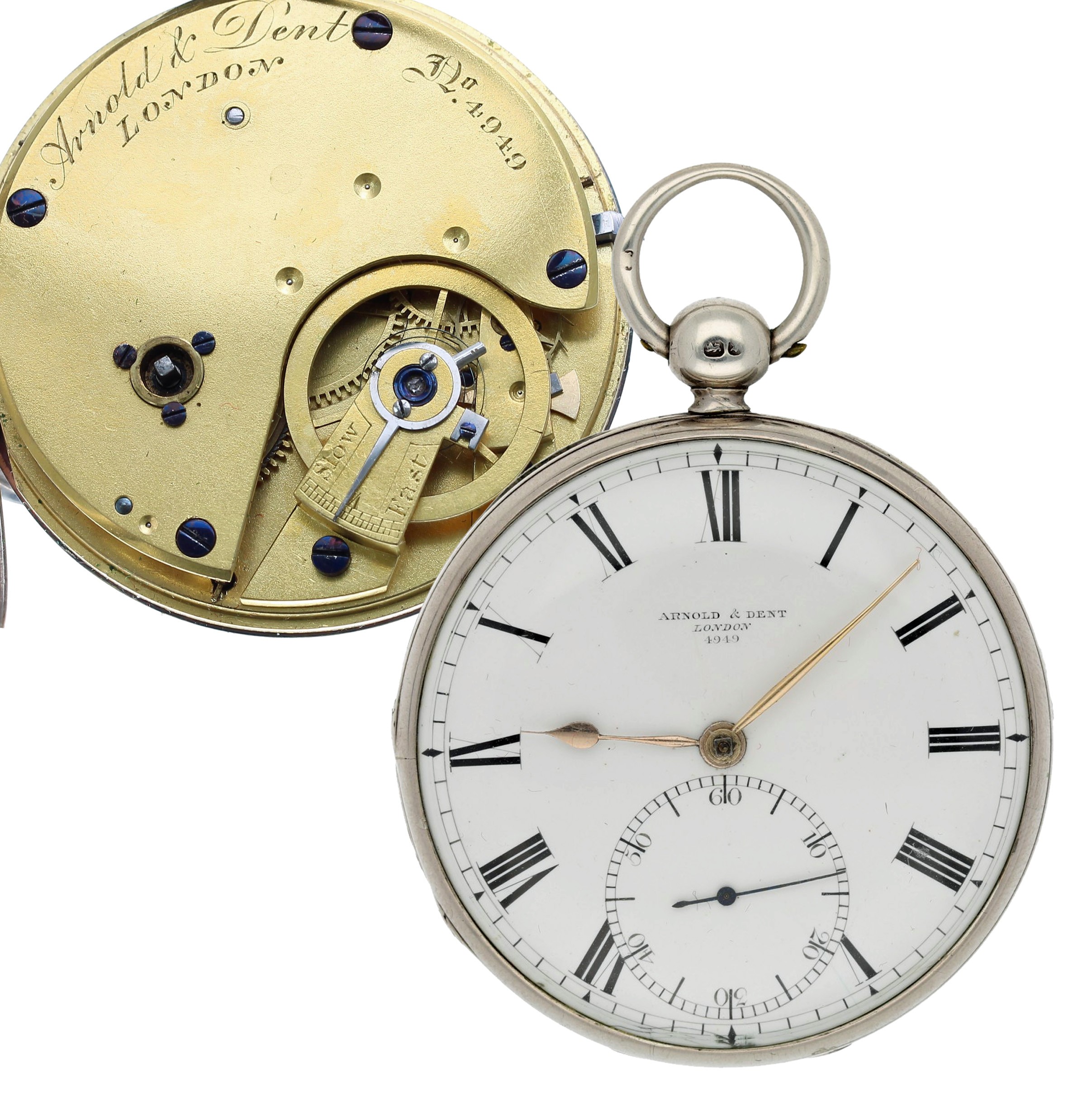 Arnold & Dent, London - silver fusee lever pocket watch, London 1836,  three quarter plate