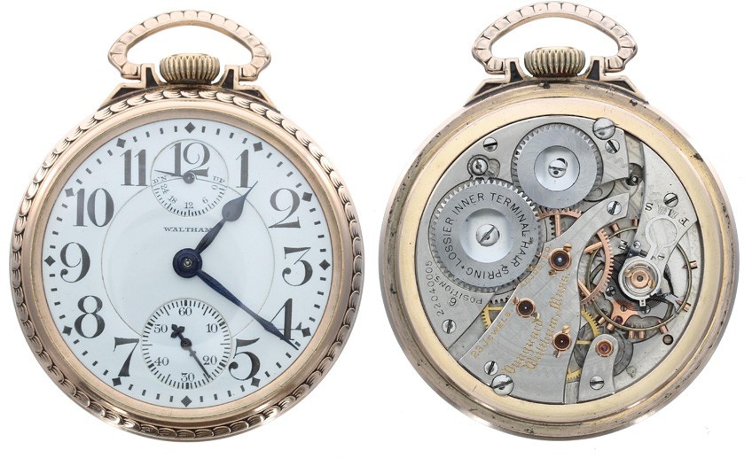 American Waltham 'Vanguard' 10k gold filled pocket watch with 'up/down' power reserve indicator,