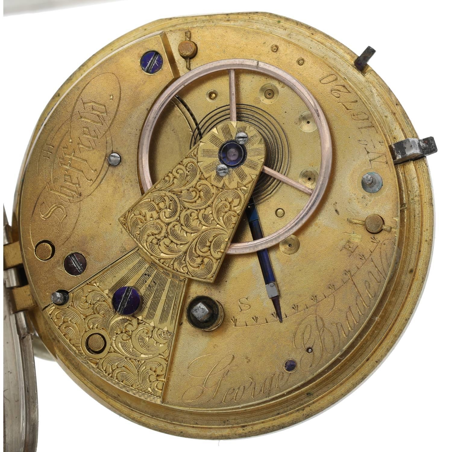 George Bradey, Sheffield - Victorian silver fusee lever pocket watch, Chester 1873, signed movement, - Bild 2 aus 3