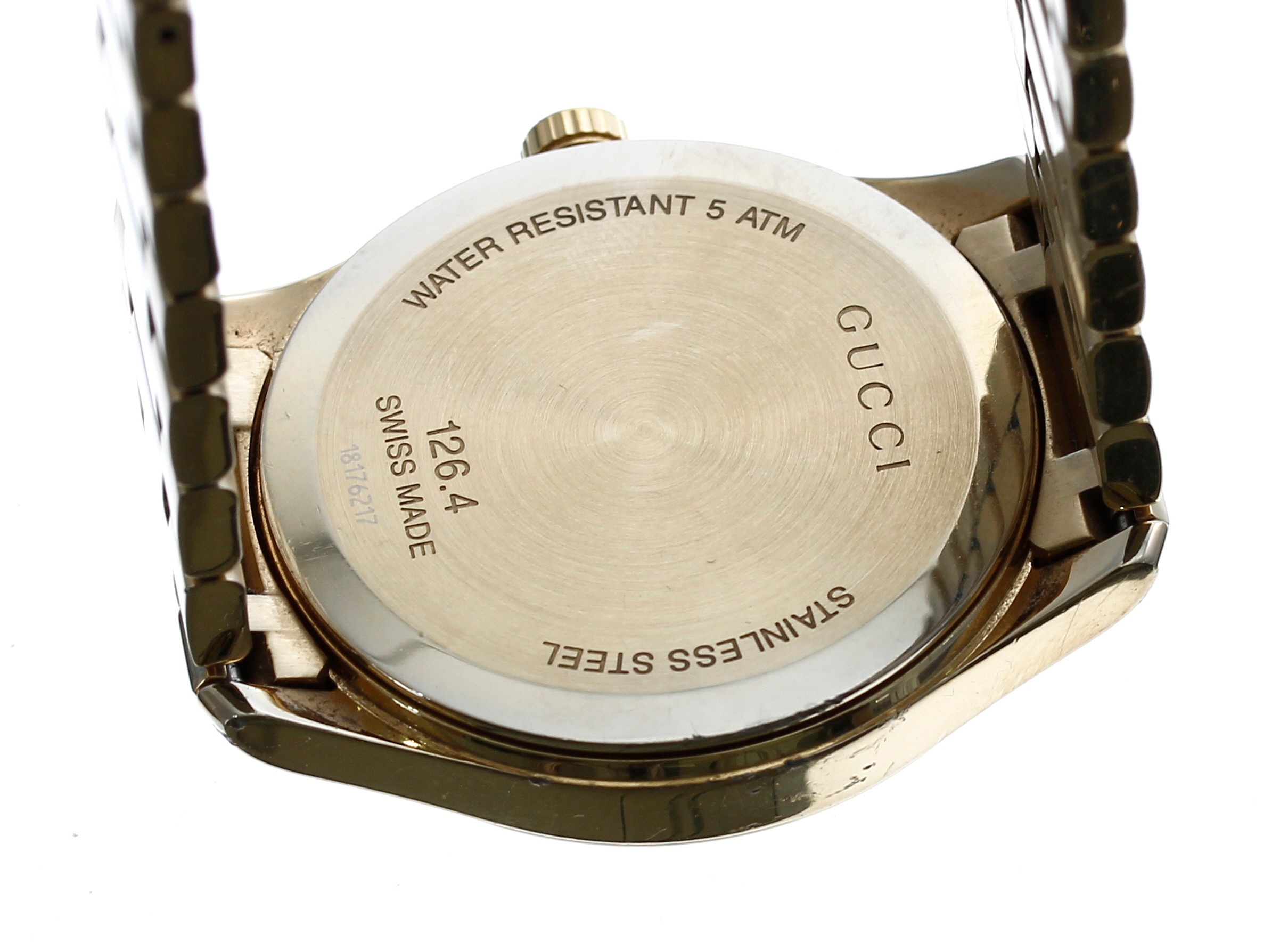 Gucci G-Timeless gold plated gentleman's wristwatch, reference no. 126.4, quartz, Gucci bracelet - Image 2 of 2