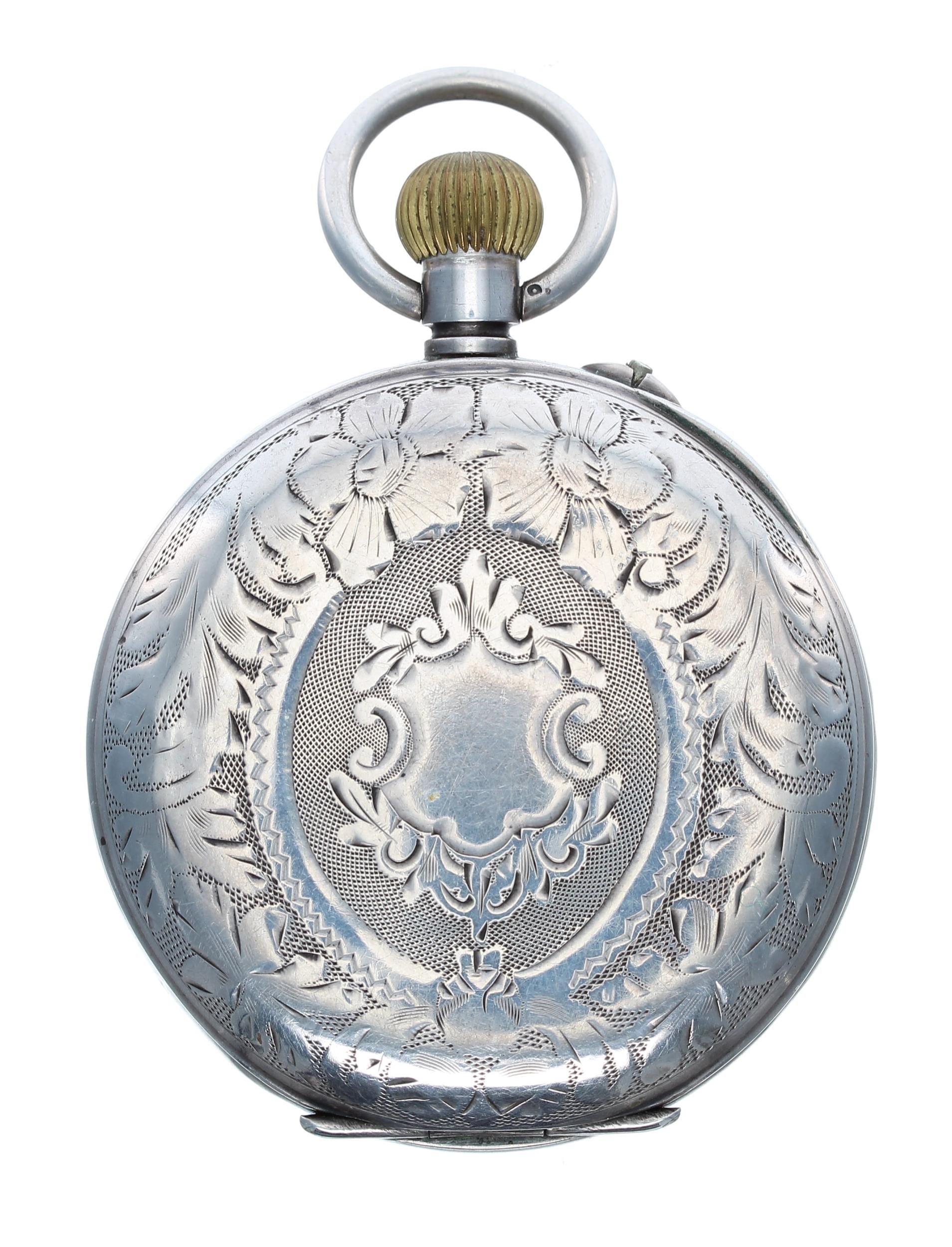 Hebdomas Patent 8 days silver pocket watch, import hallmarks London 1912, the decorated dial with - Image 4 of 4