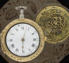 Cabrier, London - English 18th century silver and gilt metal quarter repeating pair case verge
