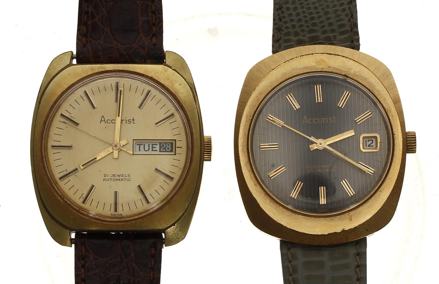 Two Accurist automatic gold plated and stainless steel gentleman's wristwatches, 36mm and 35mm