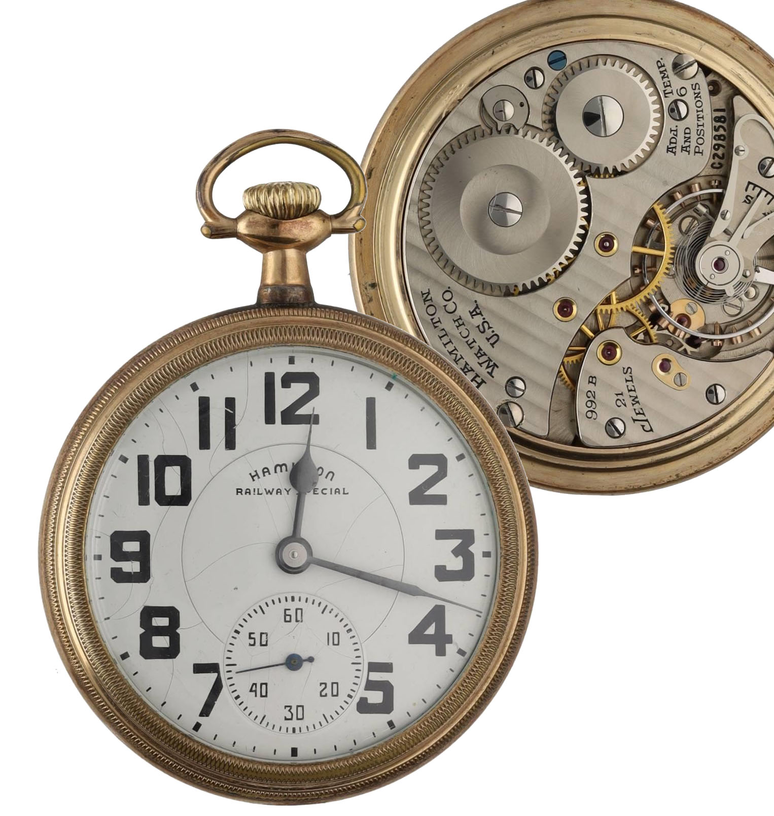 Hamilton 'Railway Special' gold plated lever set pocket watch, circa 1948, serial no. C298581,