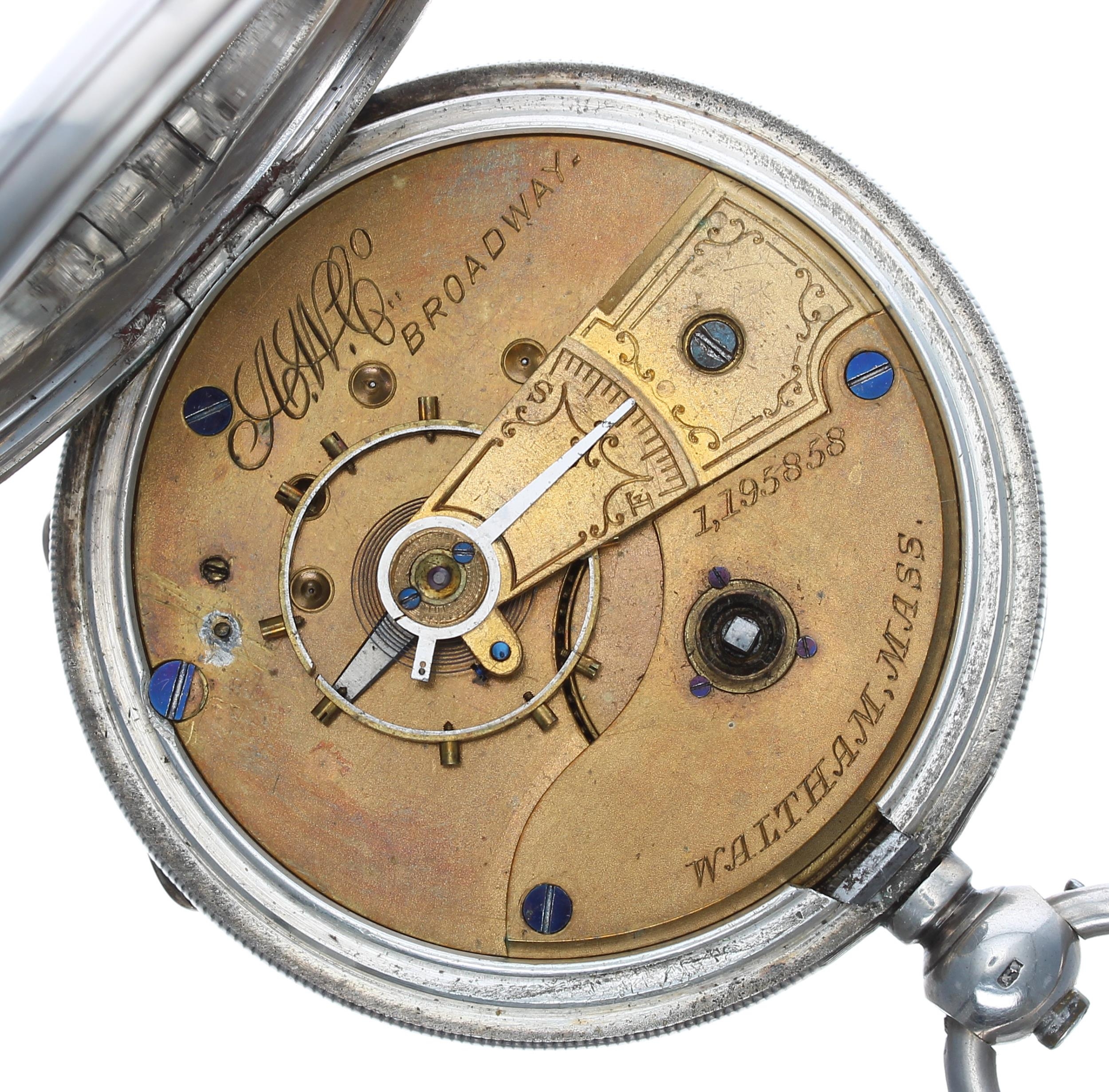 American Waltham 'Broadway' silver lever pocket watch, circa 1878, signed movement, no. 1195858, - Image 3 of 4