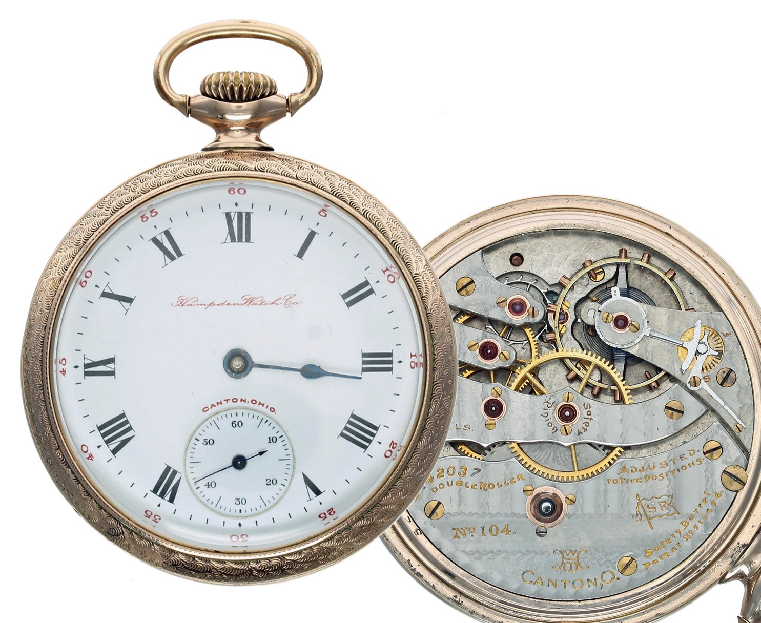 Hampden Watch Co. gold plated lever set pocket watch, circa 1905, signed 23 jewel adjusted to five