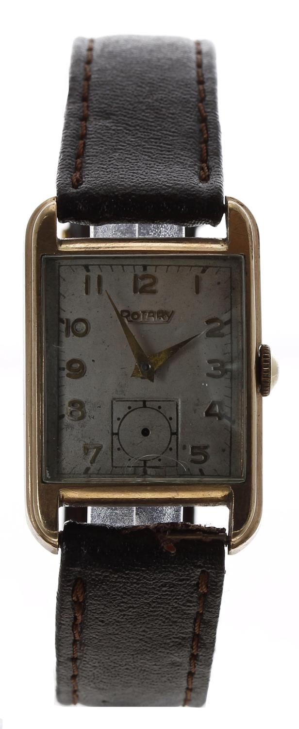 Rotary 9ct rectangular gentleman's wristwatch, London 1954, rectangular silvered dial with gilt