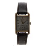 Rotary 9ct rectangular gentleman's wristwatch, London 1954, rectangular silvered dial with gilt