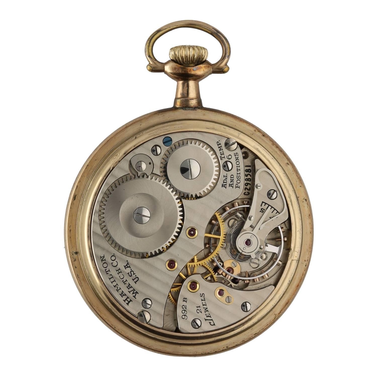 Hamilton 'Railway Special' gold plated lever set pocket watch, circa 1948, serial no. C298581, - Image 3 of 4