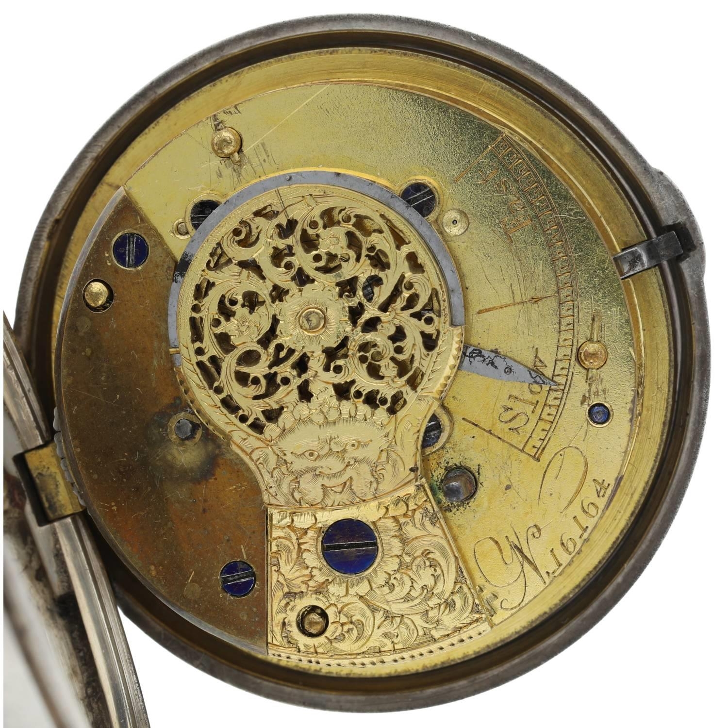 English 19th century silver pair cased verge pocket watch, London 1848, unsigned fusee movement, no. - Bild 4 aus 7