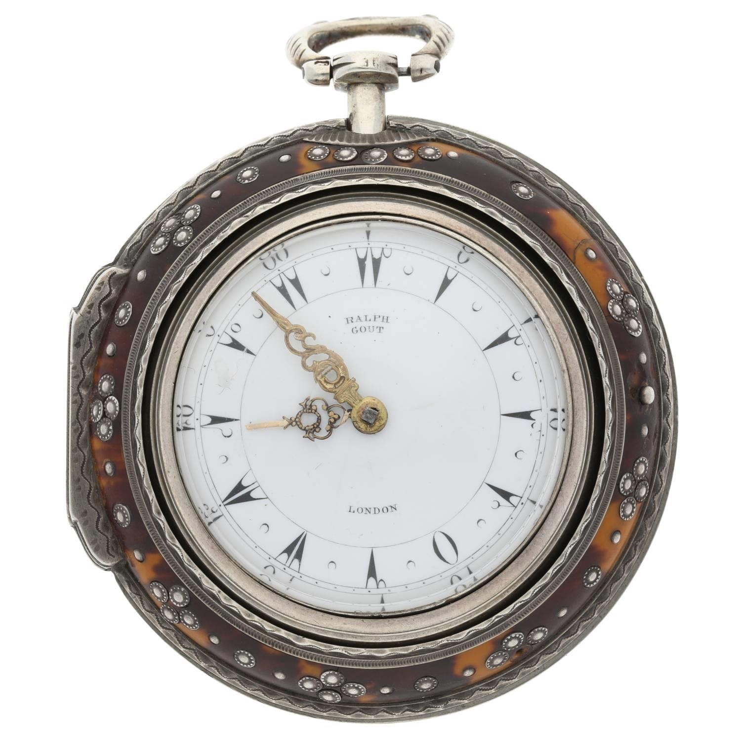 Ralph Gout, London - early 19th century silver and tortoiseshell triple cased verge pocket watch - Image 2 of 13