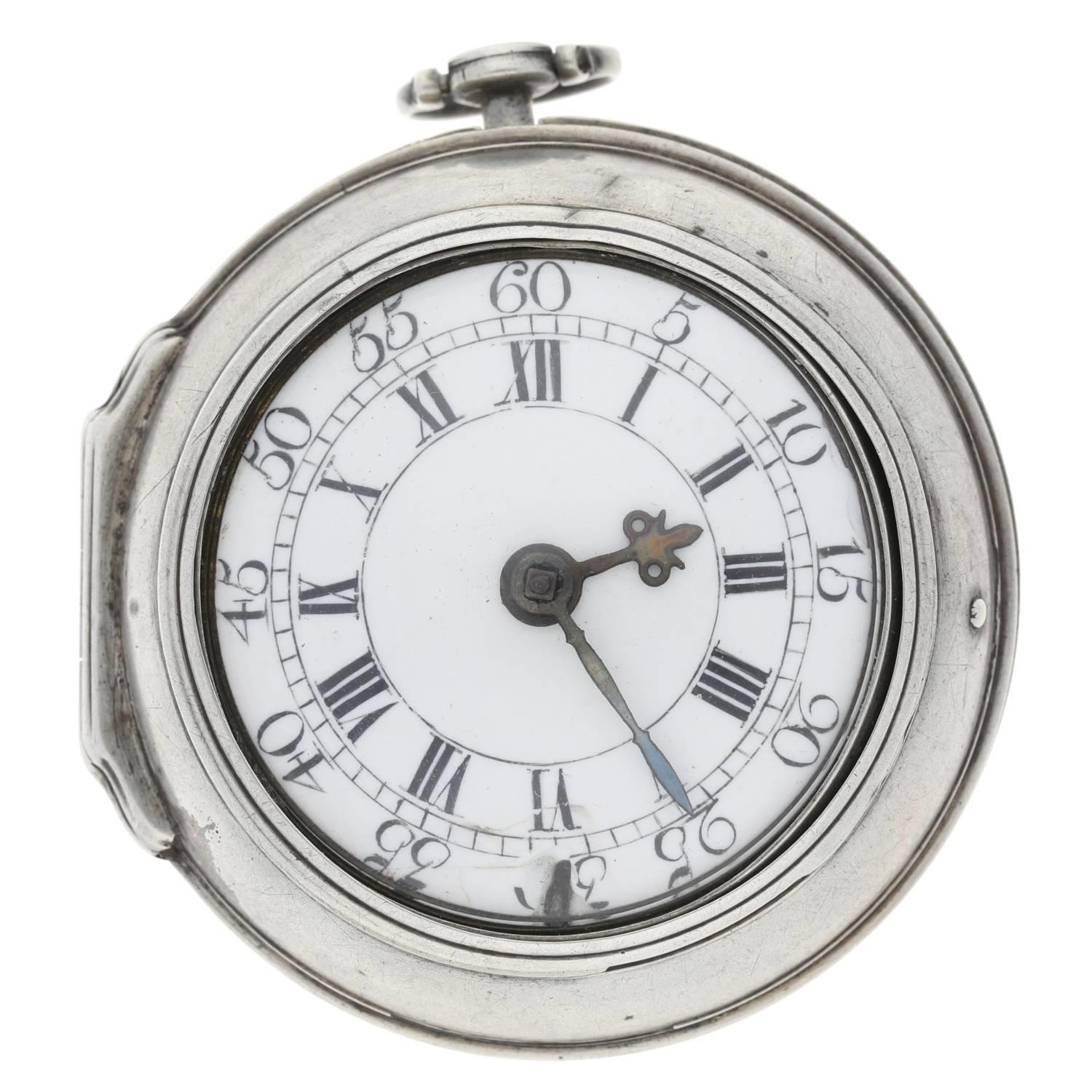 J. Roberts, London - George II English silver pair cased verge pocket watch, London 1759, signed - Image 2 of 10