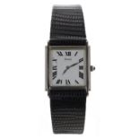 Piaget 18ct white gold square cased dress wristwatch, case no. 9290 118780, square white dial with