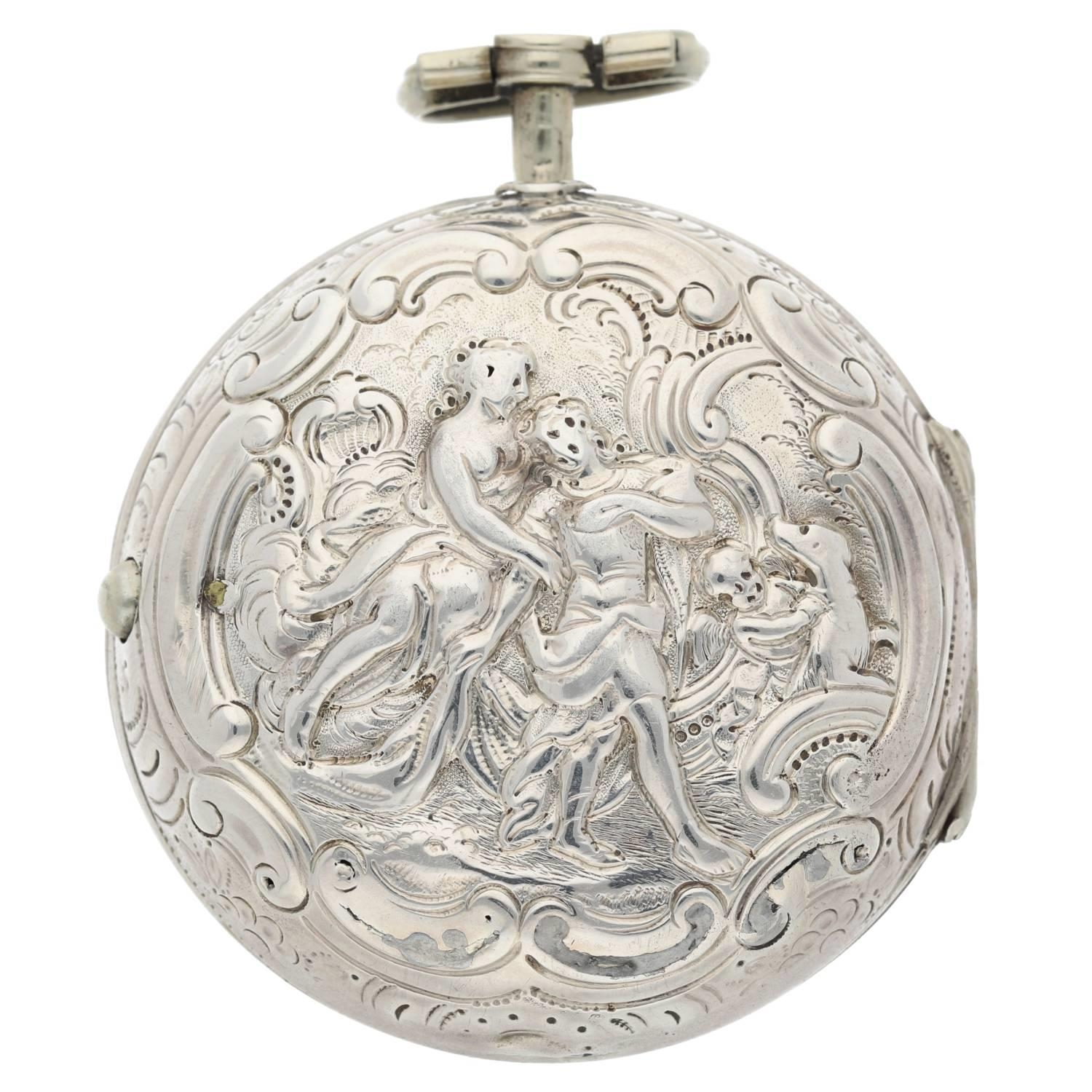 Samson, London - George III English silver repoussé pair cased verge pocket watch, London 1806, - Image 8 of 9