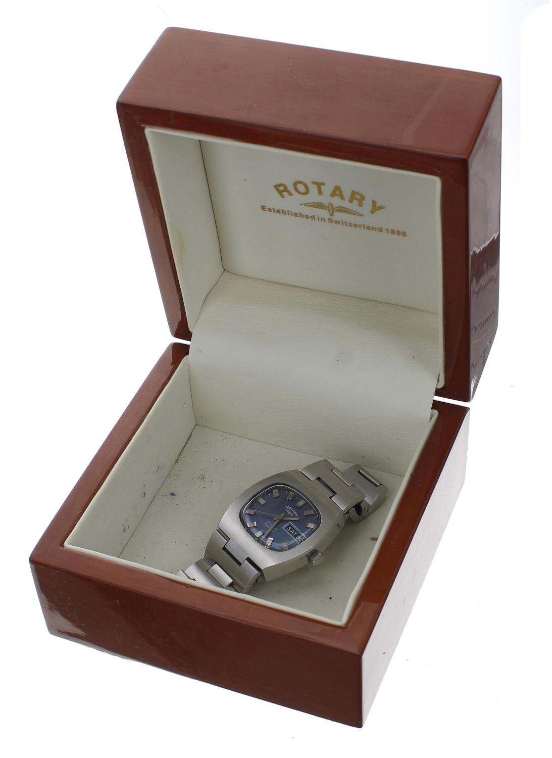 Rotary automatic stainless steel gentleman's wristwatch, squared blue dial with applied hour - Image 3 of 3