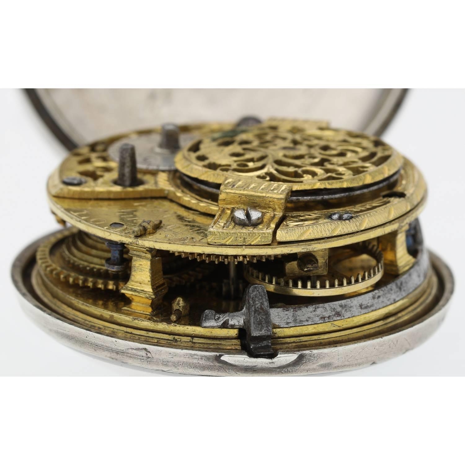 Samson, London - George III English silver repoussé pair cased verge pocket watch, signed fusee - Image 6 of 10