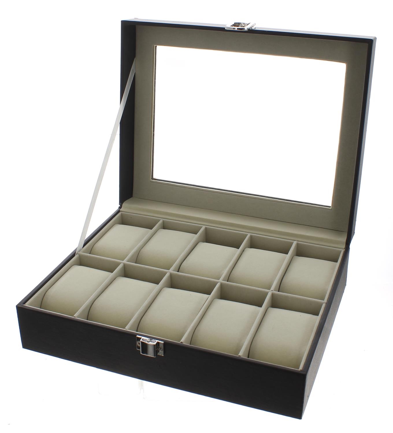 Automatic watch winder display case, glazed hinged lid and cream interior with two bi-directional - Bild 3 aus 4