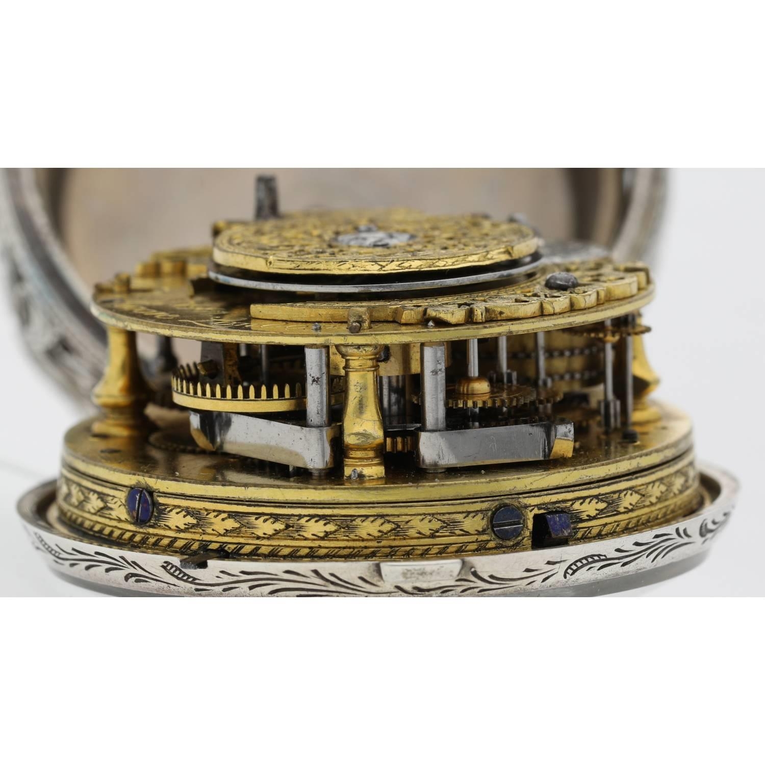 William Moore, London - mid-18th century English quarter repeating silver pair cased verge pocket - Image 6 of 12