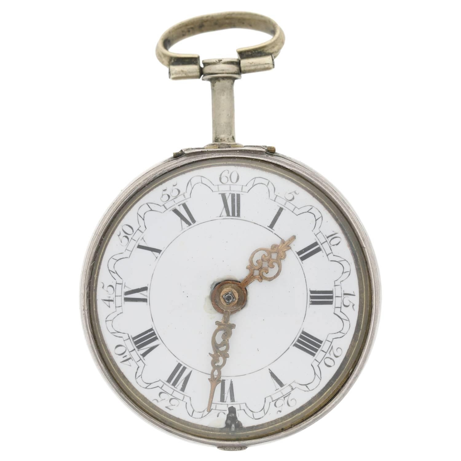 Mich Reanes, London - English 18th century repoussé silver pair cased verge pocket watch, London - Image 3 of 10