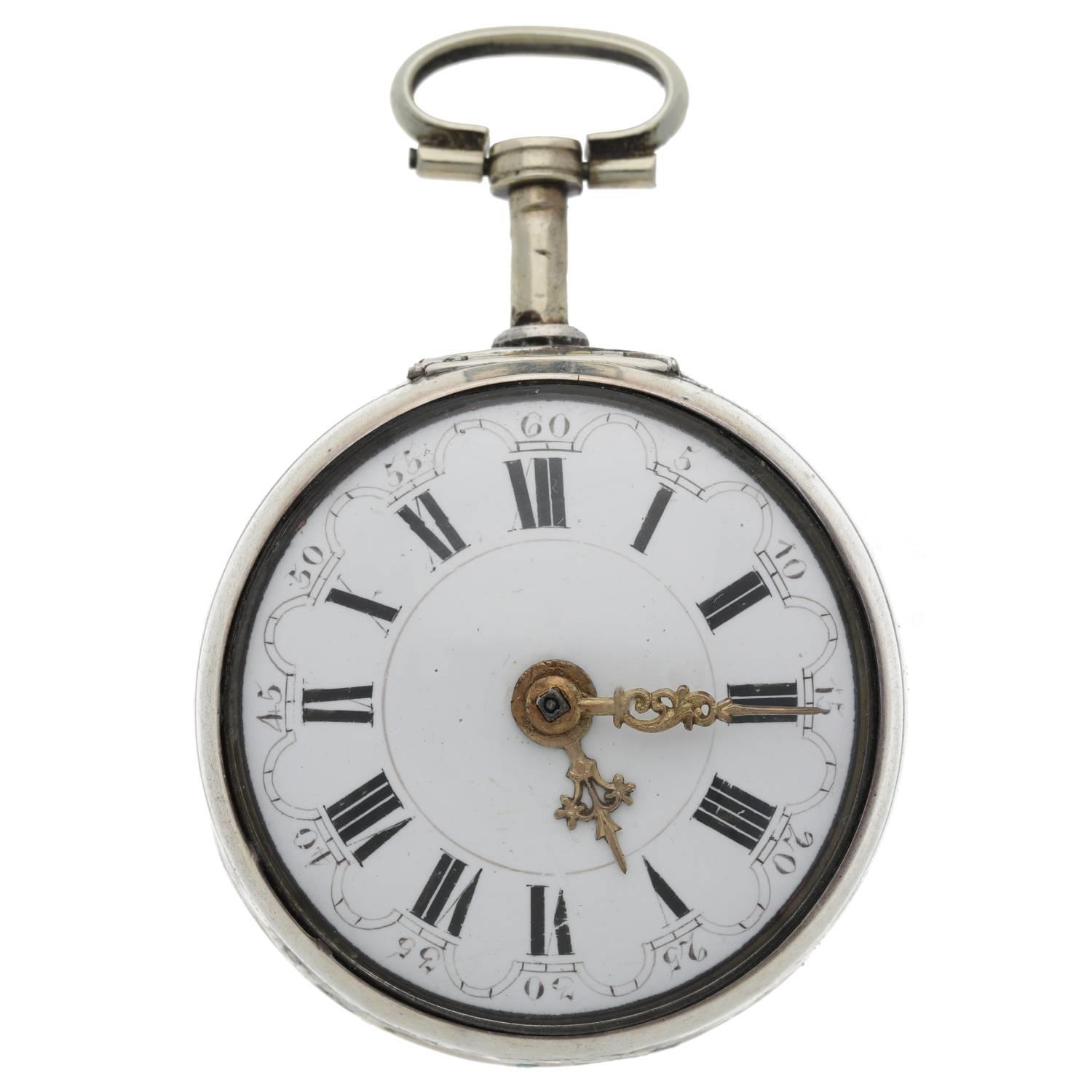 Samson, London - George III English silver repoussé pair cased verge pocket watch, London 1806, - Image 3 of 9