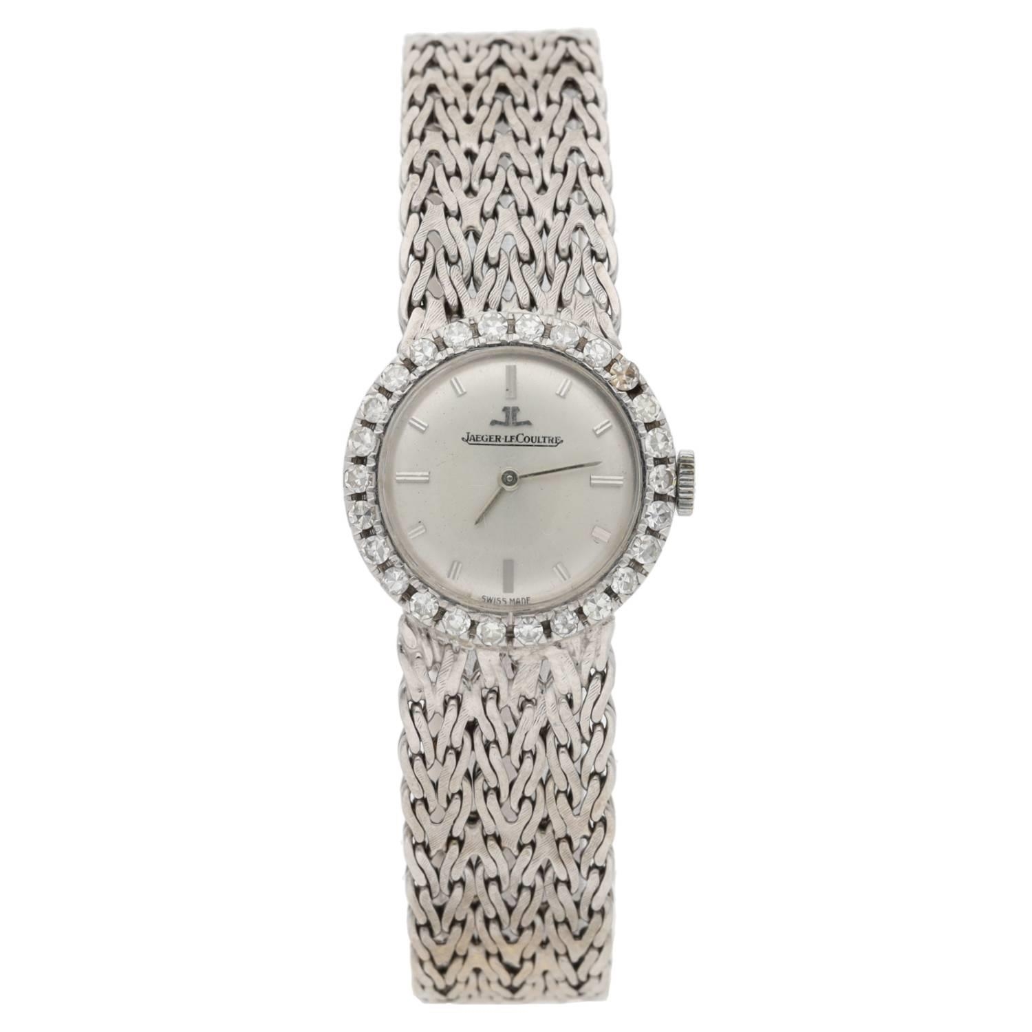 Jaeger-LeCoultre vintage 18ct white gold diamond set lady's cocktail wristwatch, the bezel set