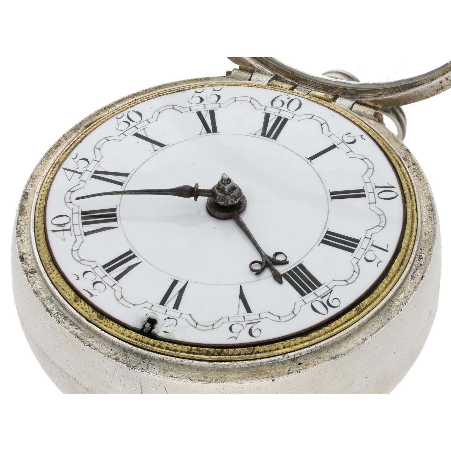 Samuel Weldon, London - English 18th century silver pair cased verge pocket watch, signed fusee - Image 8 of 11