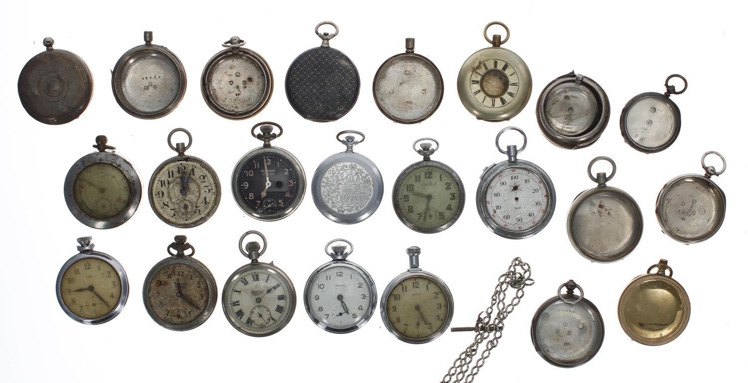 Quantity of chrome cased pocket watches for repair/spares to include Smiths Empire, Wesclox '