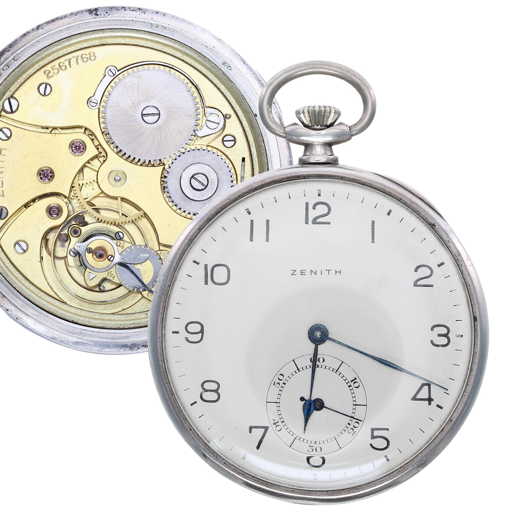 Zenith silver (0.935) lever dress pocket watch, signed gilt movement, no. 2567768, with