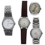 Four gentleman's wristwatches to include Corona, Seiko Quartz SQ100 and a 'Donald Duck' chrome cased