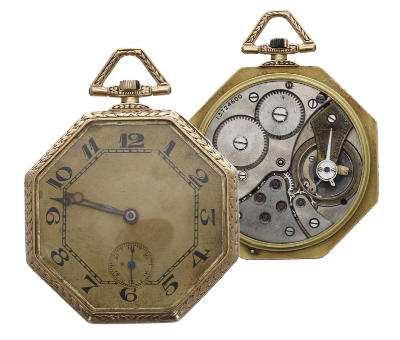 Swiss 14ct lever dress pocket watch, unsigned movement, no. 13724600, gilt dial with Arabic