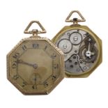 Swiss 14ct lever dress pocket watch, unsigned movement, no. 13724600, gilt dial with Arabic