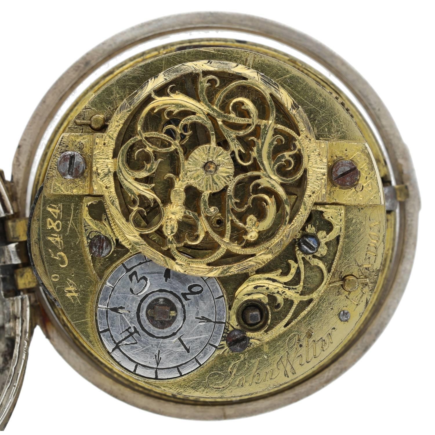 John Wilter, London - George II English silver repoussé pair cased verge pocket watch, London - Image 4 of 10