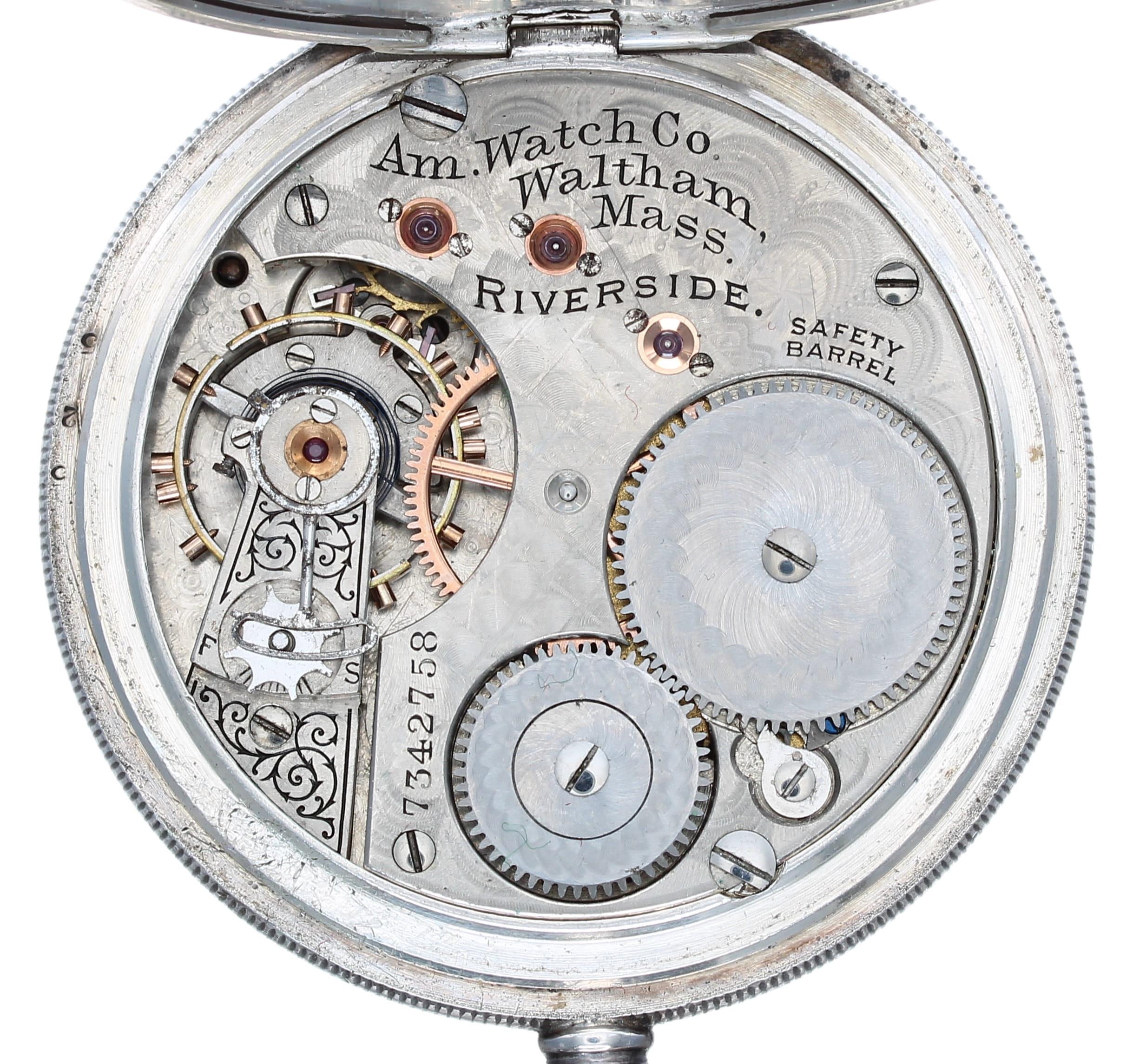 American Waltham 'Riverside' silver lever pocket watch, circa 1895, signed movement, no. 7342758, - Image 2 of 3