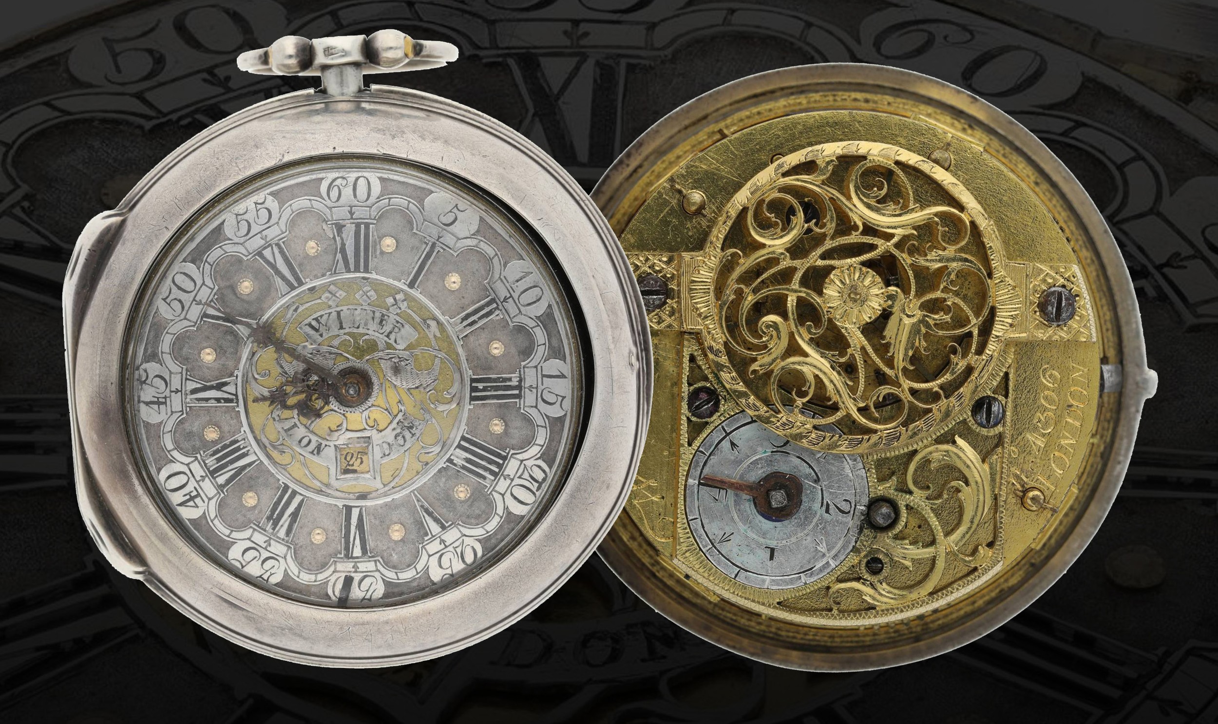 John Wilter, London - English 18th century silver pair cased verge calendar pocket watch, the