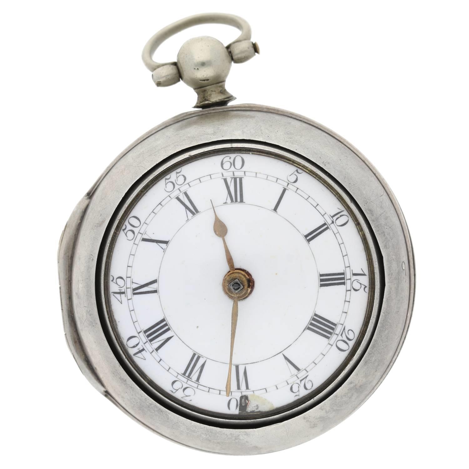 James Mew, London - English mid-18th century silver pair cased verge pocket watch, London 1758, - Image 2 of 7